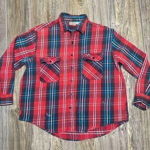 Vintage Red and Blue Plaid Casual Button Down Shirt